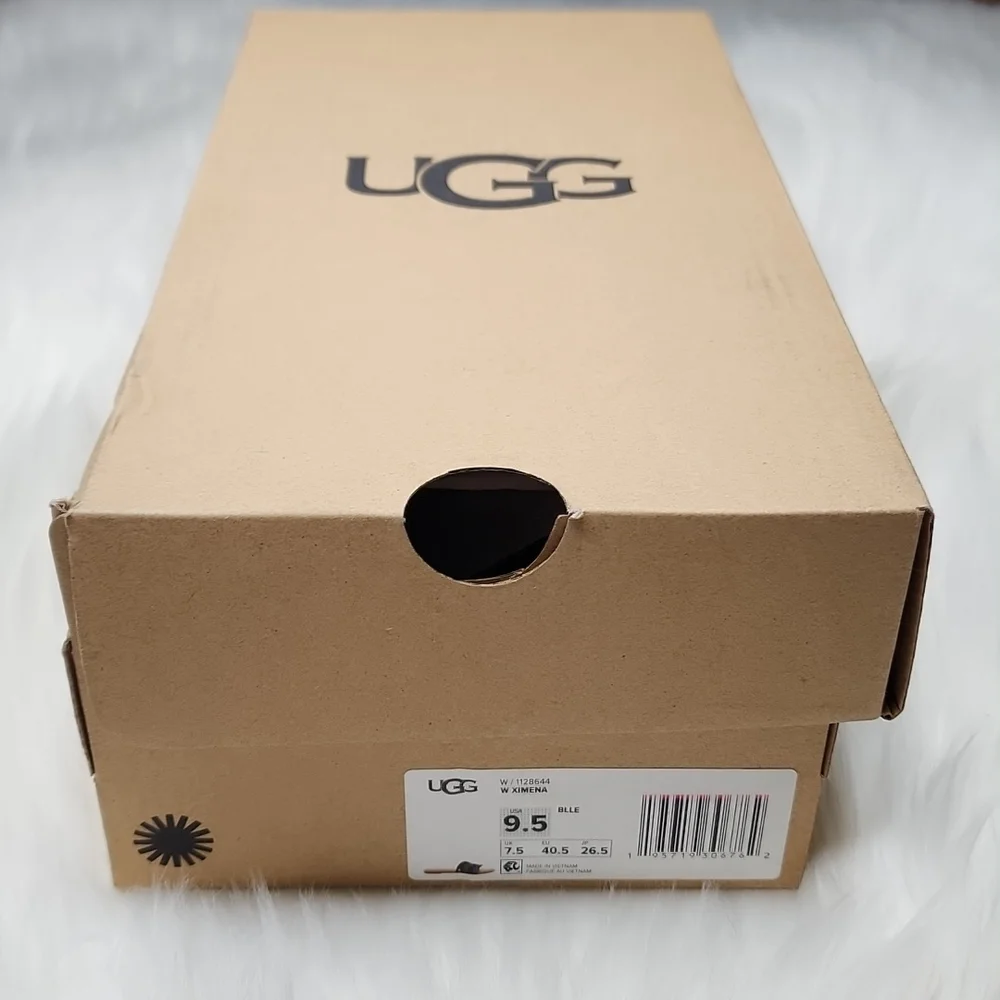 UGG Ximena Slip On Slide Sandals Black Leather